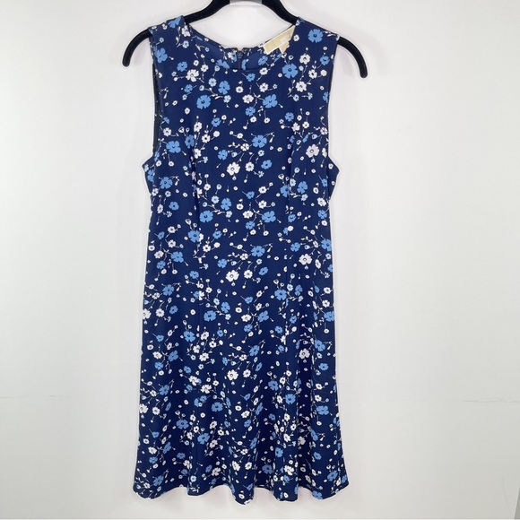 Michael Michael Kors Blue Florals Short Sleeve Silhouette Ruffle Dress small - Picture 2 of 5